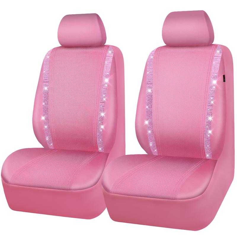 CAR PASS Bling Car Seat Covers,Shining Rhinestone Waterproof Faux Leather Pink Accessories Universal Fit Auto Glitter Crystal Sparkle,Cute Women Girl