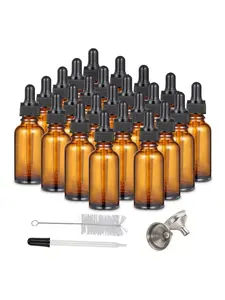【Christmas Gift】24 Pack 1oz Amber Glass Eye Dropper Bottle With 2pcs Stainless Steel Funnels And Long Glass Dropper And Cleaning Brush - 30ml Leakproof Travel Bottles For Liquids Like Essential Oil Plastic Silicone Box Perfume