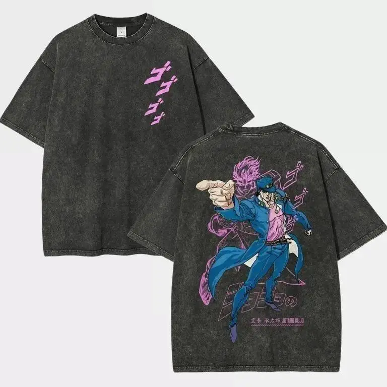 Jotaro Kujo x Star Platinum, JoJo's Bizarre Adventure Vintage Washed Tee, Oversized Anime Streetwear, Sorcerer Core Gym Fit, graphic tee Top Tshirt_LTN