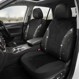 AUTOYOUTH Bling Rhinestone Car Seat Covers for Front Seats, Elegant Black Velvet with Sparkly Diamond Crystal, Luxury Front Seat Protectors for Women Girls, Airbag Compatible, Fits Most Cars SUVs Vans Trucks, Easy Install, Car Accessories