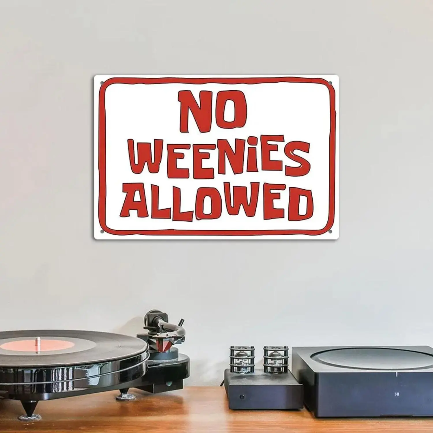 "No Weenies Allowed Vintage Metal Tin Sign, 1-Count Letter Pattern Wall Art Decor for Home Farmhouse, Gift for Friend"