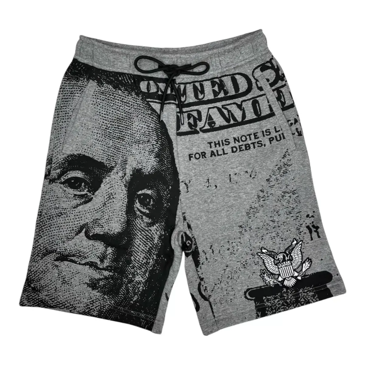 Assaali Benjamin Graphic Fleece Shorts, Vintage Money Print Sweat Shorts, Streetwear Athletic Shorts, Y2K Fashion Gift