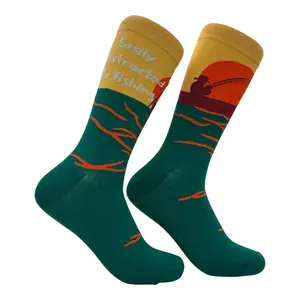 Men's Easily Distracted By Fishing Socks Funny Sarcastic Fish Graphic Novelty Footwear for Men Funny Graphic Socks Comfortable Fitted Spandex Cotton