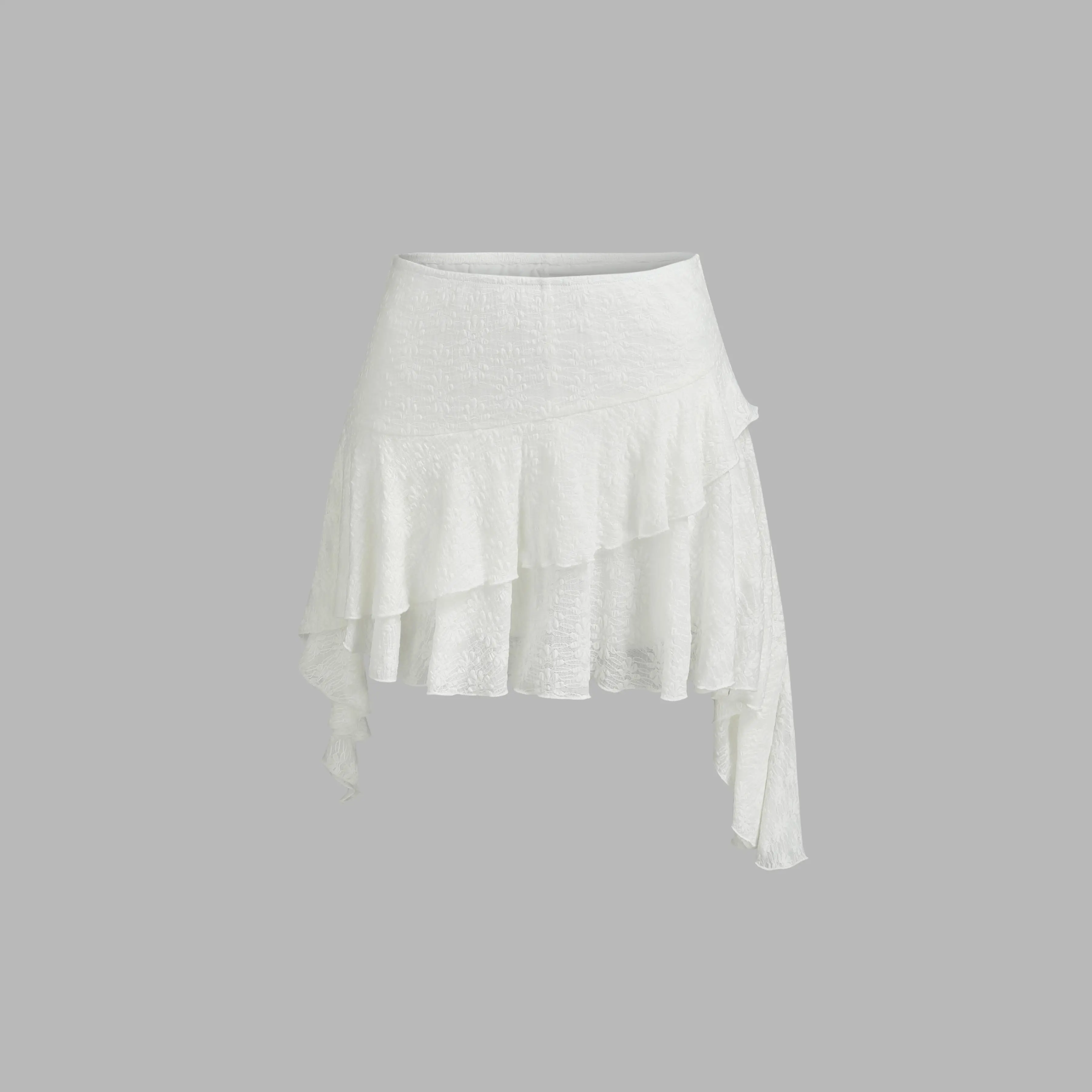 Cider [3 colors, size 0-10] Low Rise Lace Floral Layered Ruffle Hem Mini Skirt