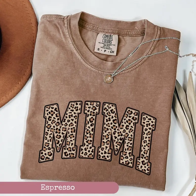 Comfort Colors Leopard Mimi Shirt, Cute Mimi Shirt, Gift for Mimi, Grandma Casual Graphic Short Sleeve T-Shirt, Grandmother Shirt, Grandma Mimi Gigi Tee