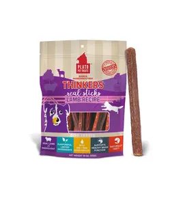 Plato Pet Treats Thinkers Lamb - Meat Stick Treats for Dogs - Limited Ingredient Dog Treats with EPA and DHA to Support Skin, Coat, and Brain - Air-Dried Dog Treats