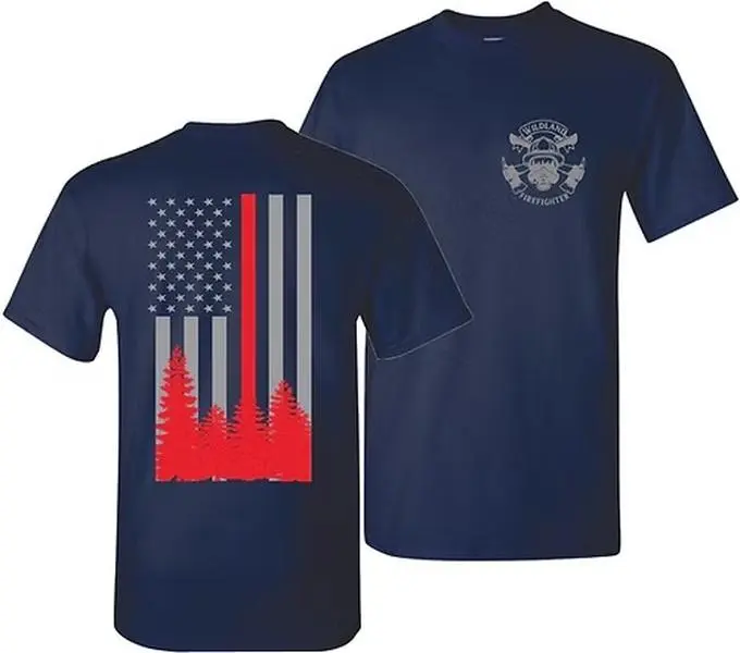 Wildland Firefighter T-Shirt, Thin Red Line Forest Flag Graphic, Tactical Duty Shirt for Fire Crews & First Responders, Gift for Wildfire Heroes or Outdoor Rescue Teams