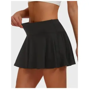 Women's tennis skirt, high-waisted athletic mini skirt, golf pleated skirt, midi skirt with pockets trim Cotton Linen Crop Set