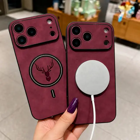 OREKROY Luxury Elk Deer Design PU Leather Protective Smartphone Casing For iPhone 18,17,16,15,14,13,12 Pro Max - Handheld Shockproof Magnetic Bumper, Mag Safe Compatible, Anti-Scratch Camera Protection, Wireless Charging Support, Cover, Precise Cutouts