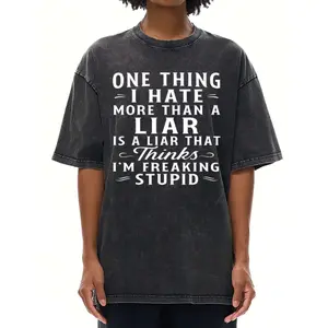 100% Cotton Unisex Casual T-Shirt with Washed Effect and 'I Hate Liars' Calligraphic Print