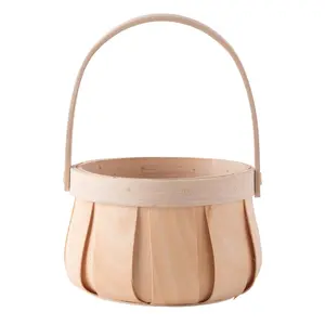 Vintiquewise Small Natural Woodchip Round Basket - 5.5x3.85 in Organizer with Movable Handle, Home Storage Solution, Gift Holder