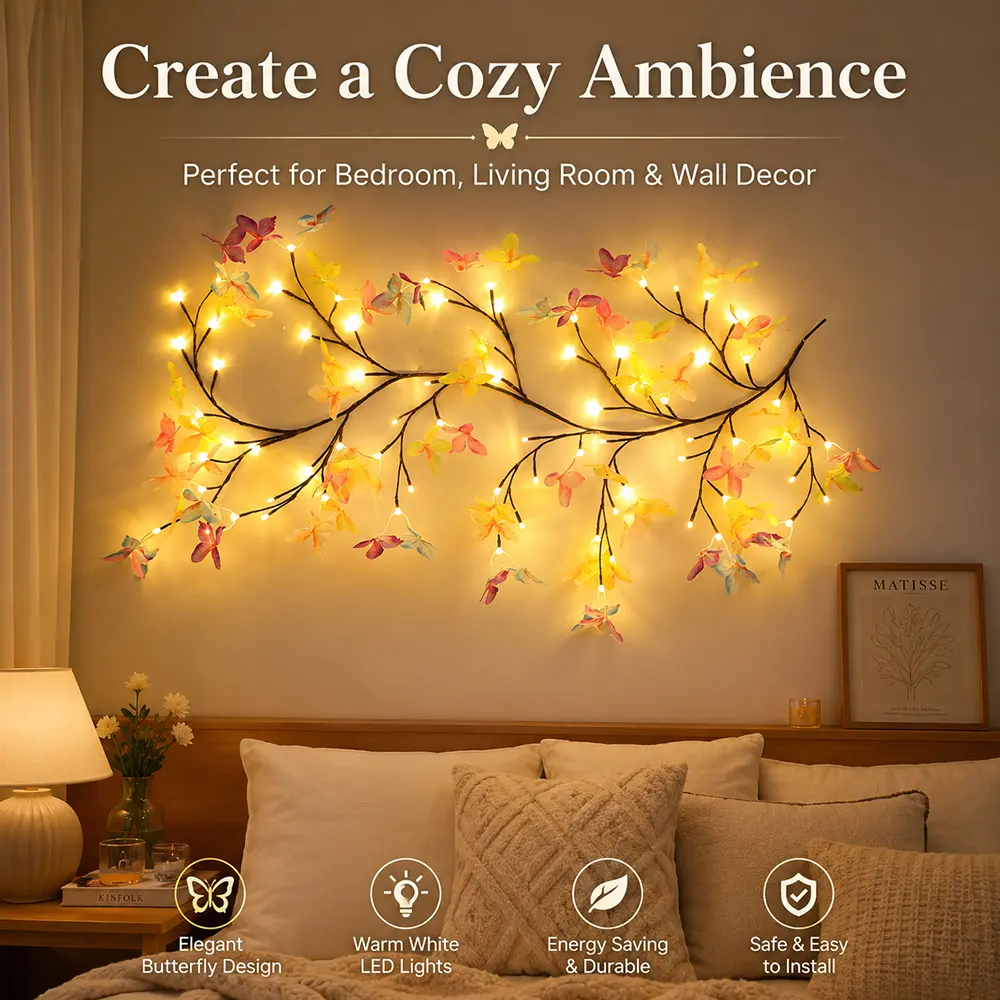 Multicolored Bendable Artificial Cherry Blossom Wall Tree Lights, LED Floral Branch Vine Lamp with Warm Glow, Romantic Wall Hanging Decoration, Great for Bedroom, Living Room, Wedding, Birthday Party