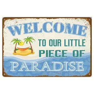 Welcome To Our Little Piece Of Paradise" - Funny Retro Metal Pool Sign For Outdoor, Beach & Garden Decor Pool Signs Decor Outdoor
