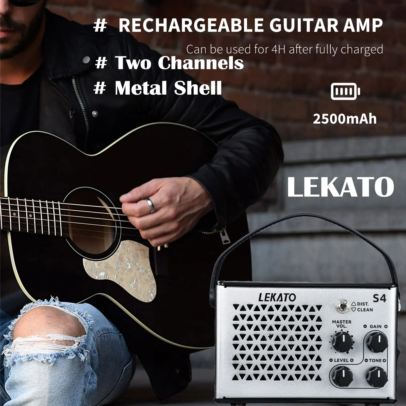[Limited Time Deal] LEKATO Metal Shell Portable Bluetooth Guitar Amp, Electric Guitar Amp 10W, Clean, Distortion, Gain Control, Bluetooth Rechargeable Two Channels Guitar Amp for Travel, Indoor Practice, Music Lover Relax Beginner Best Gift A Premium Feel