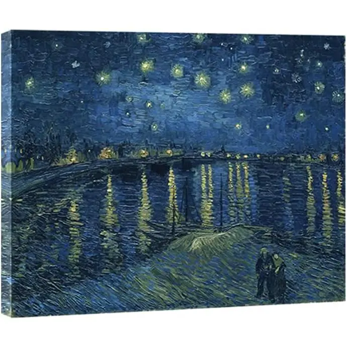 Van Gogh's Starry Night Over the Rhone Artistic Oil Painting Reproduction, Modern Canvas Print Seascape Wall Art for Home, Office Room Decorations