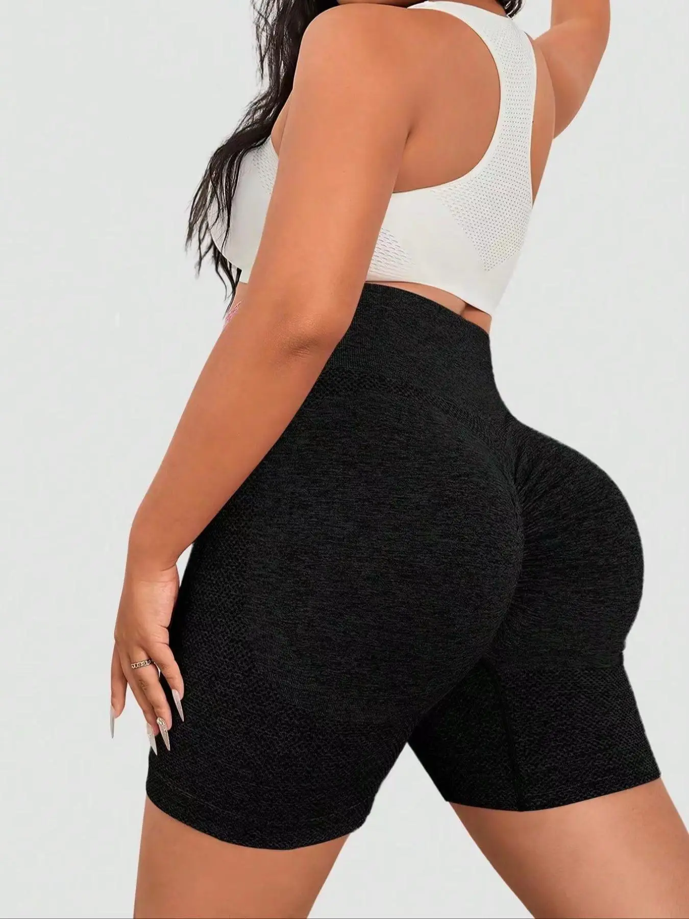 【Plus Size】 Sporty Solid Color High Stretch Skinny Sports Gym Shorts, Plus Breathable Comfortable Sport Short Leggings for Gym Workout, Fitness Clothe