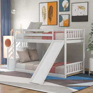 Twin over Twin Bunk Bed with Convertible Slide & Stairway - White Sturdy Bedframe with Safety Guardrails, Multi-Functional Kids Bunk Bed for Kids Room Playroom Nursery Guest Room RR