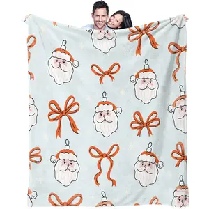 Christmas series Christmas style Santa Claus bow pattern blanket, soft and warm festive atmosphere home blanket, light and warm flannel sofa blanket, soft blanket suitable for bed, camping and office