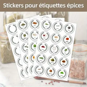45 French Self-Adhesive Spice Labels and 15 Blank Labels, 60 Sheets, Spice Patterns and Letters, for Jars, Bottles, Boxes