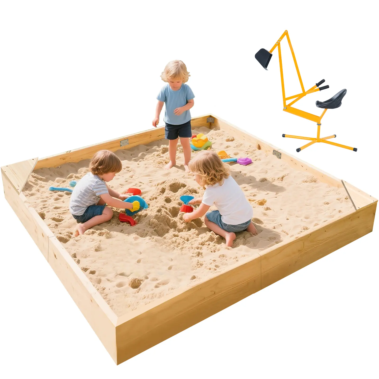 2-in-1 Wooden Sandbox with Excavator
