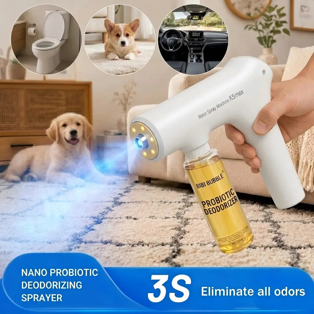 Nano Blue Light Probiotic Deodorizer Compound bio-enzymes decompose urine, plant extract formula with floral fragrance. It deodorizes and inhibits bacteria for pets, effectively eliminating strong peculiar odors, Floral scent Air Freshener Spray