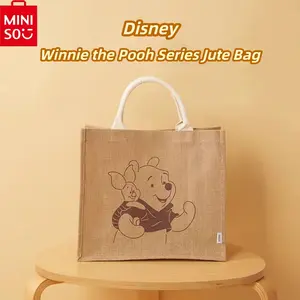 MINISO Disney Winnie The Pooh Series Large-Capacity Jute Tote Bag - Printed Shoulder Shopper, Versatile Daily Commute Accessory For Women Holiday & Holiday Haul