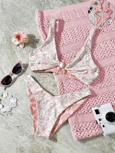 HIBOMARI Summer 2pcs Women Bikini Set Bow & Shell Double-Sided Printing Design