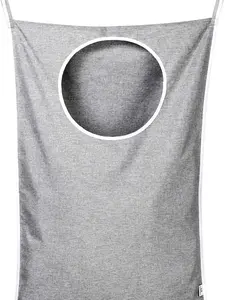 Hanging Laundry Hamper Bag with Free Adjustable Stainless Steel Door 2 PCs Suction Cup Hooks, Best Choice for Holding Dirty Clothes and Saving Space