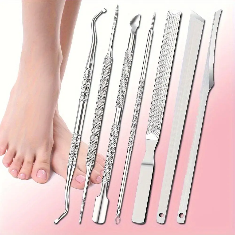 Ingrown Toenail Pedicure Tool Kit(7 Counts/set), Foot Callus Remover Nail Manicure Kit Stainless Steel Nail Care Treatment for Nail Correction Polish,