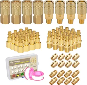 58 Pcs Air Hose Fittings, 1/4" NPT Air Coupler & Plug Kit, Industrial Interchange Quick Connects, Air Tool Fittings for Jobsite, Auto Shop, DIY User