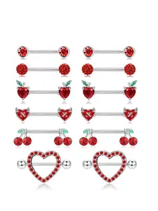 Women Heart-Shaped Body Piercing Jewelry Set, Copper Material, Daily Wear & Party Accessories, Ideal for Beach Vacations