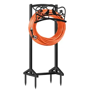 Heavy-duty Black Metal Garden Hose Holder, Outdoor Freestanding Heavy-duty Hose Rack, Rust-resistant Design with Spikes for Enhanced Stability, Perfect for Outdoor Lawn And Patio Beds