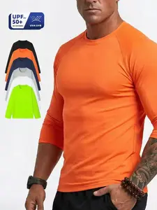 Men’s long-sleeve sports shirt — UPF 50+ sun protection, quick-drying, lightweight summer athletic top; suitable for swimming, fitness, rash guards, and various outdoor activities; crew neck design that blends fresh autumn vibes with summer energy.