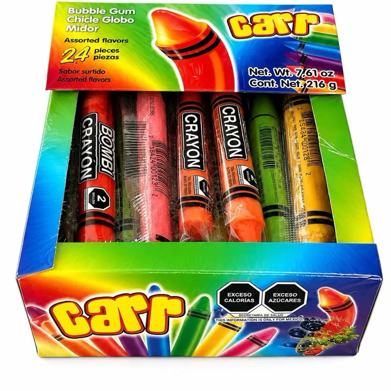 Bombi Crayon Carr Bubblegum Individually wrapped, Snack, 24-Piece Pack