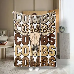 Western Bull Print Blanket, Soft Comfortable Casual Throw, Suitable for Office Bedroom Sofa Travel, Hand Washable