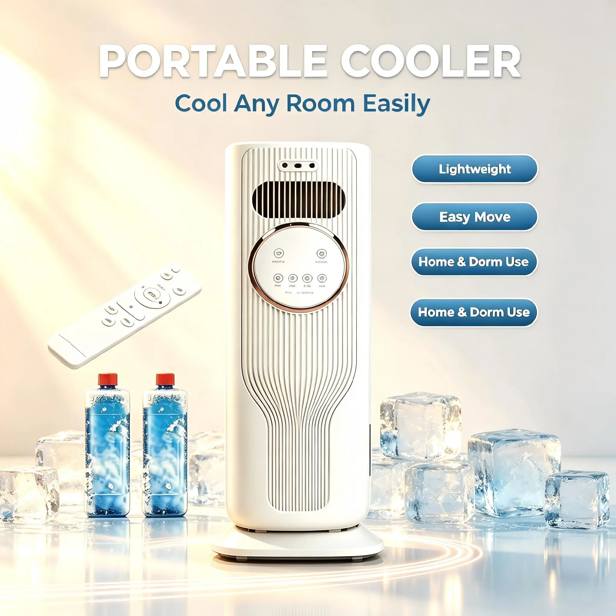 3 In 1 Portable Evaporative Ice Cooling Tower Fan With Mist Humidify Function, Remote Control Quiet Powerful Air Circulation Cooler Fan, Equipped With Ice Crystal Boxes For Bedroom Dorm Office Indoor Small Space