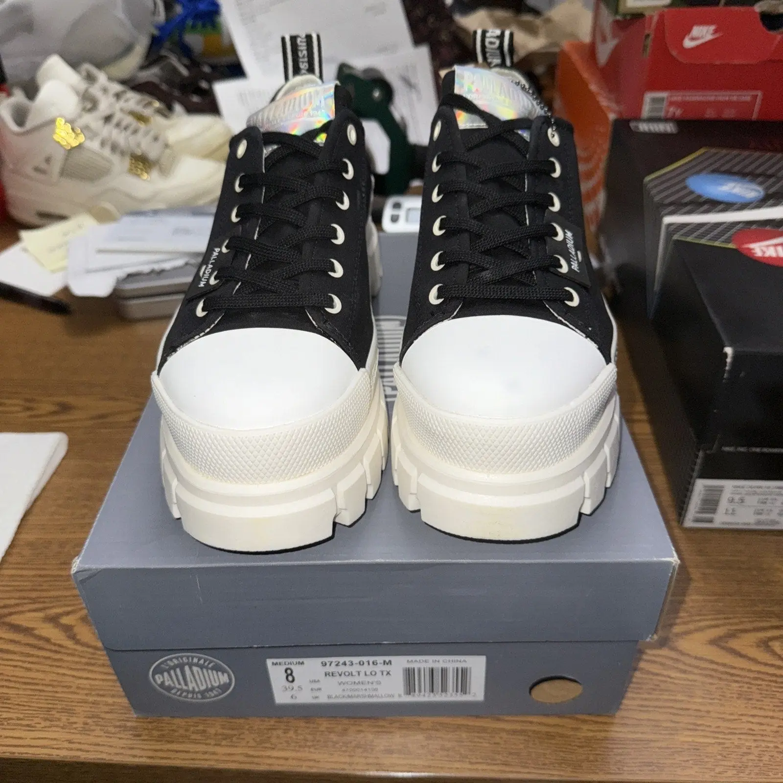 Women's Palladium Revolt Lo TX Platform Sneakers - Black Marshmallow, Round Toe, Block Heel, Mid Heel, Cotton Rubber, Gorpcore, Army Combat Style, Casual Walking Activewear, US Size 8, Grunge, Shoe, Walking Shoes, Footwear, Chunky, Chunky Sole, Us 8