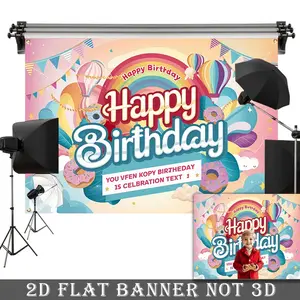 2D Flat Banner, 1pc Cute Cartoon Cat Happy Birthday Backdrop - Vibrant Polyester Photography Background with Balloons, Donuts & Stars, Perfect for Party Decorations and Photo Booth Props, Cat Lover Gifts