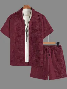 Two-piece Set Men's Solid Color Button Top & Drawstring Waist Shorts Set, Regular Fit Casual Short Sleeve Top & Pocket Shorts, Shortsleeve Men's Summer Clothes, Loungewear, Pajamas Set