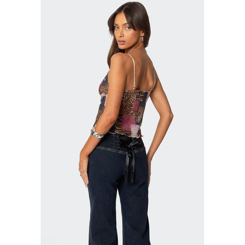 Mixed Animal Print Mesh Tank Top