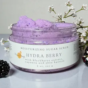 Hydra Berry Moisturizing Body Sugar Scrub / Blackberry Extract, Cupuacu and Shea Butters, Organic
