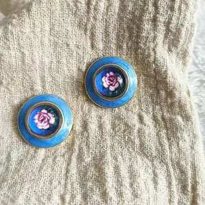 2025 Vintage Oil Painting Rose Flower Earrings for Women Enamel Hong Kong Style Niche High-end Sense Vintage Earrings French Style Earrings Wholesale
