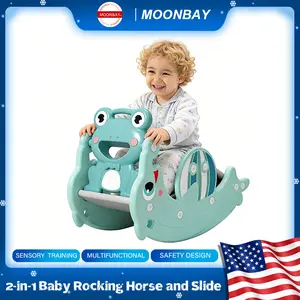 3-in-1 Kids Slide & Rocking Horse with Basketball Hoop, Convertible Ride-On Playset for Toddlers Ages 1.5–3, Indoor & Outdoor Active Play, Mint Green Easter Toys for Kids