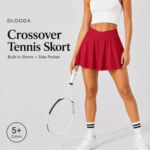 DLOODA Women's Crossover Skort with Built-in Shorts, High Waisted Flared Mini Skirt with Side Pocket for Tennis, Golf & Everyday Wear