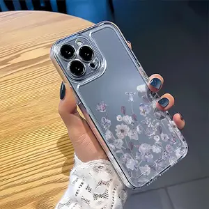 Lilac Purple Flower Pattern Case for iPhone 17 16 15 14 13 12 11 Pro Max Plus & Samsung Galaxy S26 S25 S24 S23 S22 Ultra Non-Yellowing Clear Crystal Drop-proof slim Silicone Cover, Accessories, Smartphone