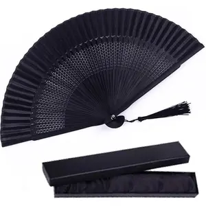 [New deal] Silk Folding Fan, Bamboo Wood Hand Fan Japanese Vintage Retro Style Handheld Fan with a Fabric Sleeve.Decor Wooden