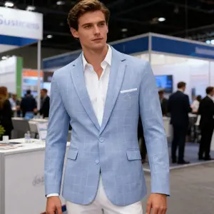 Viral Light Blue Plaid Men’s Blazer | Versatile Summer Blazer for Brunch/Date/Office  | Comfy & Easy to Style (Pairs Great with Tees/Button-Downs) | TikTok Trendy Aesthetic Outfit Must-Have business casual outfits suits bedazzled jacket luxury Slim Fit Pl