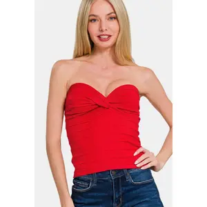 Zenana Ruched Twisted Sweetheart Neck Top