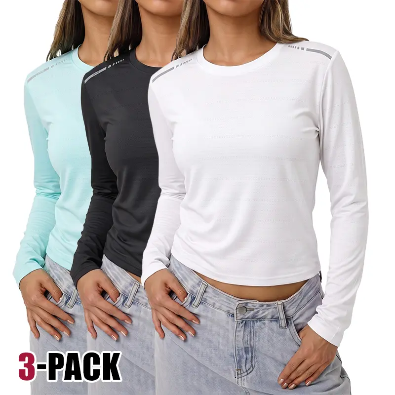 Clean Gent 3-Pack New Outdoor Quick-Dry Loose Women’s Long-Sleeve Training T-Shirt for Fitness/Yoga, Breathable Running Apparel for Hiking and Mountaineering
