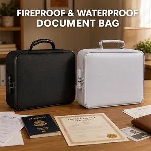 Lockable Fireproof Document Bag 2192°F, Waterproof Fire Resistant File Organizer Box, 3-Layer Large Capacity Storage Case for Important Documents, Passports, Certificates & Cash Adjustable Mesh Safety Travel Essentials wallet accordion